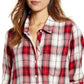Lucky Brand Women's Plaid Collared Button Down Top Red Size Large