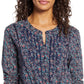 Lucky Brand Women's Floral Long Sleeve Collared Tunic Top Blue Size Large