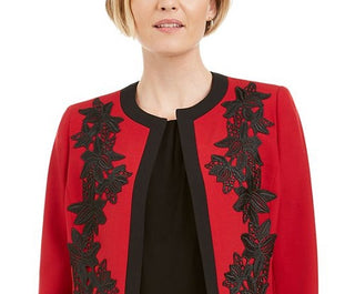 Kasper Women's Lace Trim Open Front Topper Jacket Red Size 10