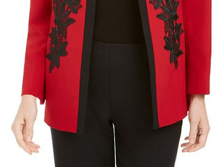 Kasper Women's Lace Trim Open Front Topper Jacket Red Size 10