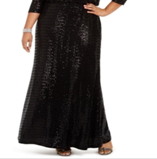 Calvin Klein Women's 3/4 Sleeve Full Length Dress Black Size 24W