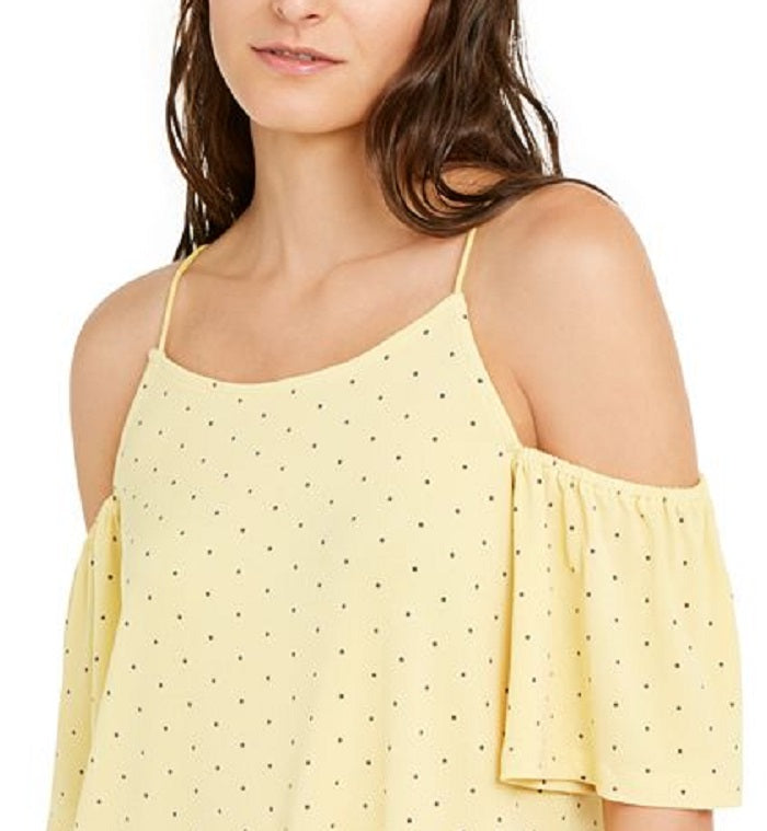 INC International Concepts Women's  Printed Cold-Shoulder Top  Yellow Size M