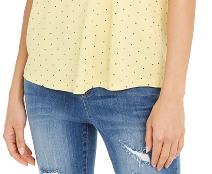 INC International Concepts Women's  Printed Cold-Shoulder Top  Yellow Size M