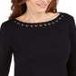 Karen Scott Women's Cotton Boat Neck Grommet Trim Top Black Size Petite Medium