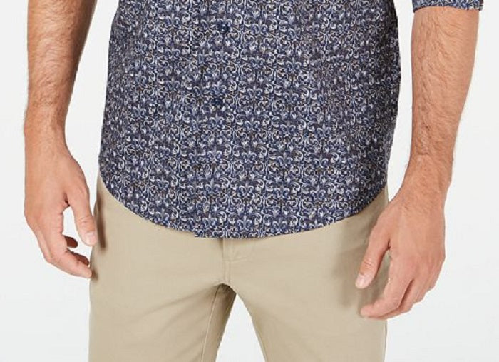 Tasso Elba Men's Cotton Tapestry Print Button Down Shirt Blue Size Medium
