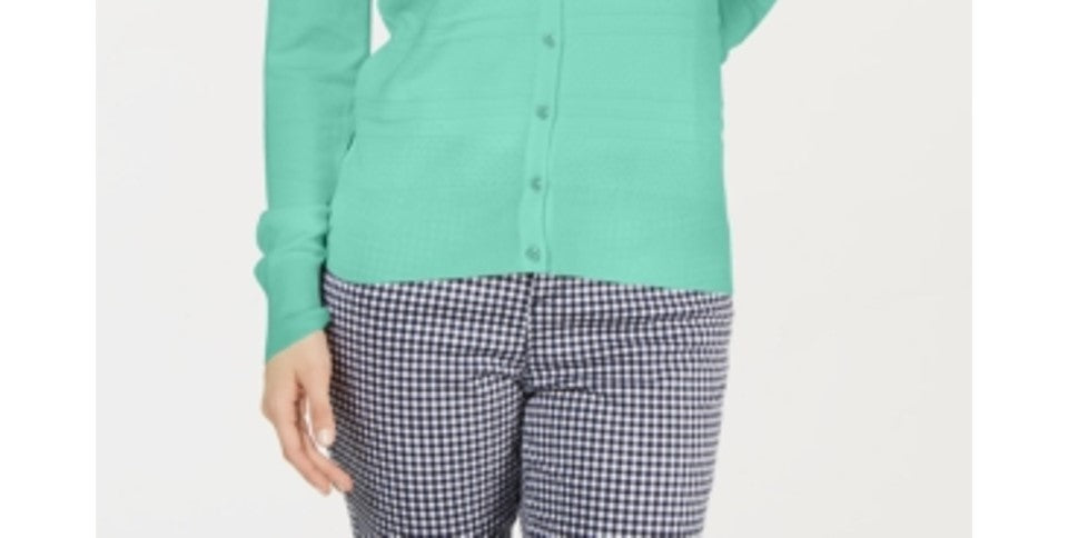 Charter Club Women's Petite Textured Cardigan Sweater Green Petite XS