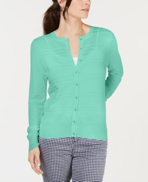 Charter Club Women's Petite Textured Cardigan Sweater Green Petite XS