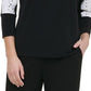 Calvin Klein Women's 3/4 Sleeve Jewel Neck Blouse Top Black Size Medium