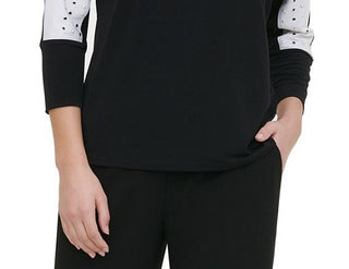 Calvin Klein Women's 3/4 Sleeve Jewel Neck Blouse Top Black Size Medium