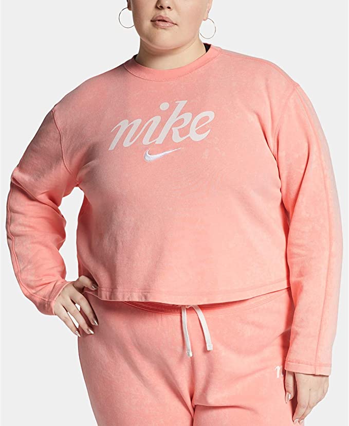 Nike Women's Plus Sportswear Cotton Cropped Sweatshirt Pink Size 3X