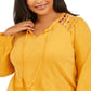 Style & Co Women's Plus Embroidered Cotton Tie Neck Top Yellow Size 4X