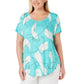 Alfani Women's Plus Knit Printed T-Shirt Green Size 0X