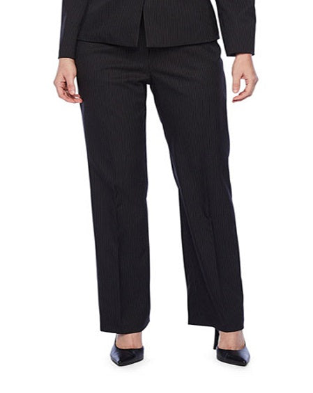 Le Suit Women's Pinstriped Zip Pocket Pantsuit Black Size 12