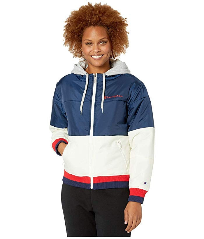 Champion Women's Stadium Hooded Puffer Jacket Blue Size X-Small