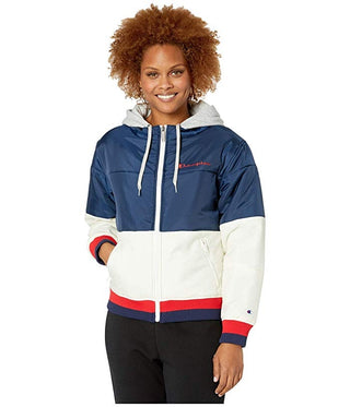 Champion Women's Stadium Hooded Puffer Jacket Blue Size X-Small