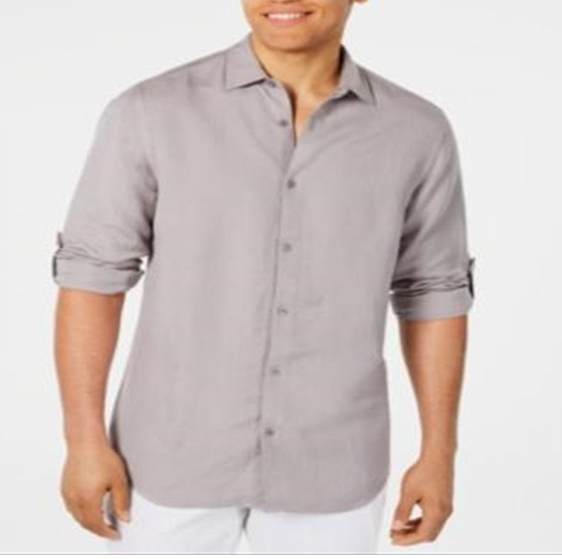Alfani Men's Linen Button-Down Casual Shirt Gray Size XXLRG
