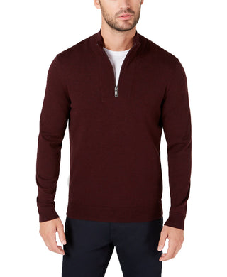 Alfani Men's Ottoman Quarter Zip Stretch Knit Sweater Wine Size X-Large