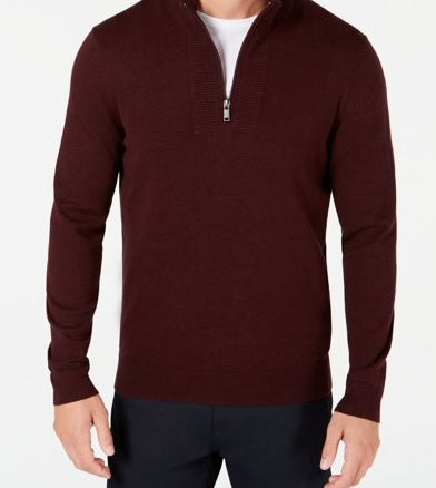 Alfani Men's Ottoman Quarter Zip Stretch Knit Sweater Wine Size X-Large