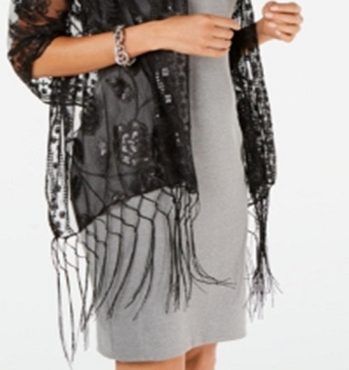 INC International Concepts Women's Floral Sequin Mesh Wrap Black Size Regular