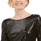 MSK Women's Sequined Bell Sleeve Top Black Size Petite X-Large