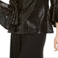 MSK Women's Sequined Bell Sleeve Top Black Size Petite X-Large