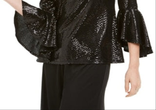 MSK Women's Sequined Bell Sleeve Top Black Size Petite X-Large