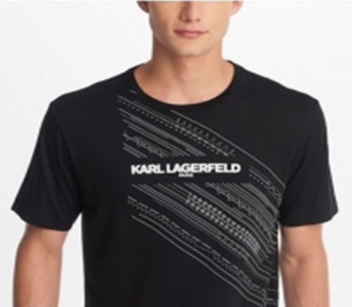 Karl Lagerfeld Men's Crew with Faux Embossed Print Top Black Size X-Large