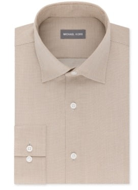 Michael Kors Men's Regular Fit Airsoft Stretch Non Iron Performance Solid Dress Shirt Brown Size L