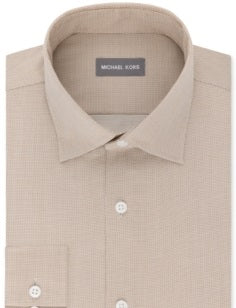 Michael Kors Men's Regular Fit Airsoft Stretch Non Iron Performance Solid Dress Shirt Brown Size L