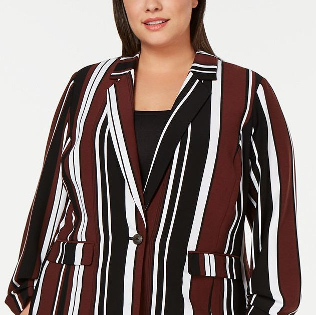 Alfani Women;s Plus Striped Business One-Button Blazer Brown Size 1X
