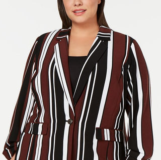 Alfani Women;s Plus Striped Business One-Button Blazer Brown Size 1X