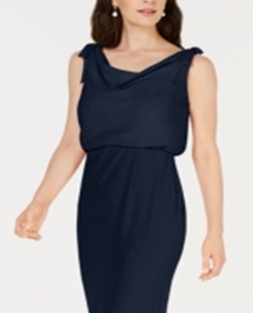 Adrianna Papell Women's Blouson Cowlneck Gown Blue Size 18