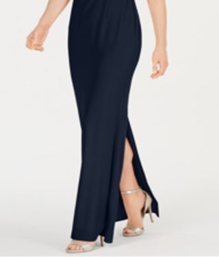 Adrianna Papell Women's Blouson Cowlneck Gown Blue Size 18