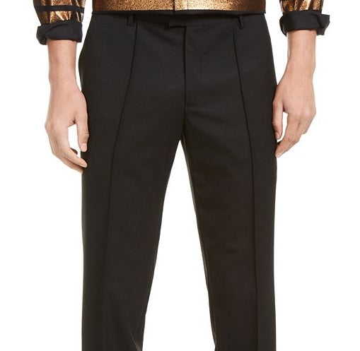 INC  Onyx Men's Slim-Fit Pintuck Pleated Pants  Black Size 38X30