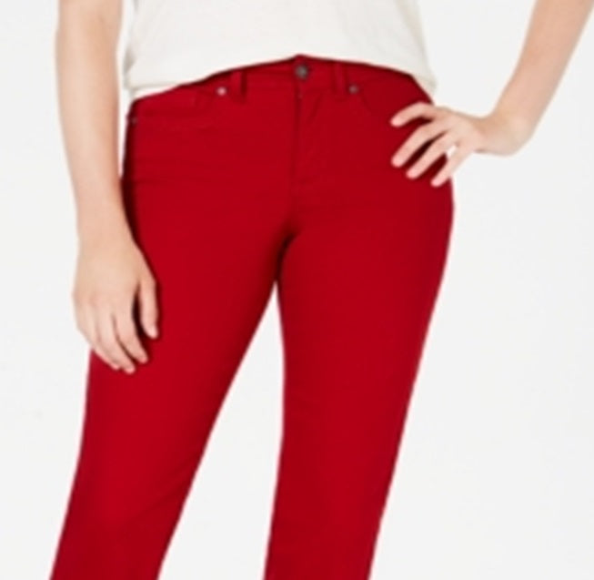 Style & Co Women's Tummy-Control Straight-Leg Fashion Jeans Red Size 4