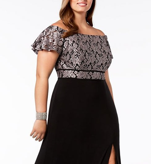 Nightway Women's Plus Size Off-the-Shoulder Gown Black Size 16W