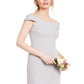 Adrianna Papell Women's Slitted Cap Sleeve Off Shoulder Full Length Evening Sheath Dress Gray Size 8