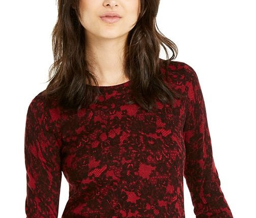 Michael Kors Women's Lace Print Sweater Red -Size L