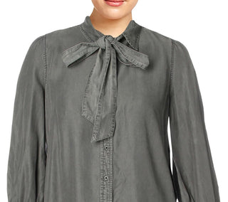 Lauren Ralph Lauren Womens Koury Button- Down Front Tie Blouse Gray Size M