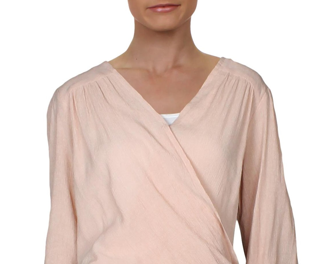 Free People Women's Check on It Hi-Low Drapey Wrap Top Pink Size M