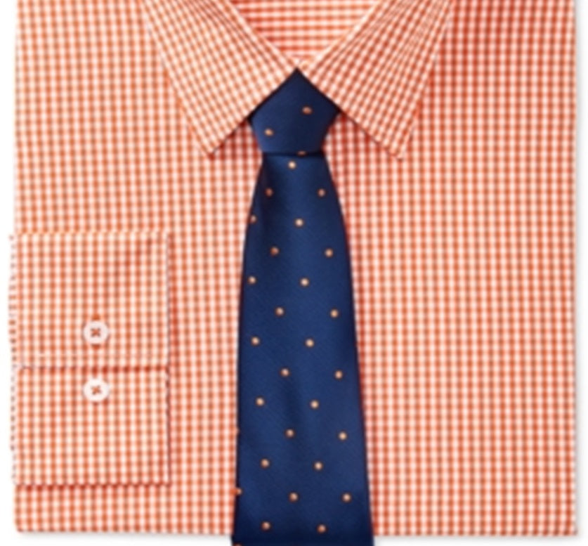 Nick Graham Men's Slim-Fit Stretch Easy-Care Mini Gingham Dress Shirt & Ground Pin Dot Tie Set Orange Size M