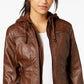 Maralyn & Me Junior's Hooded Faux Leather Moto Jacket Brown Size X-Small