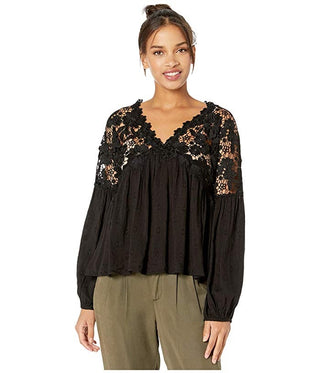 Free People Women's Lina Lace Top Black Size Large