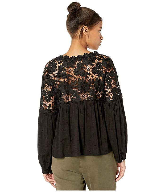 Free People Women's Lina Lace Top Black Size Large