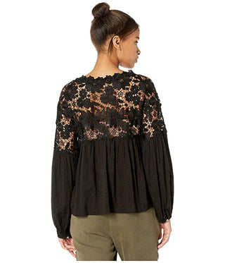 Free People Women's Lina Lace Top Black Size Large