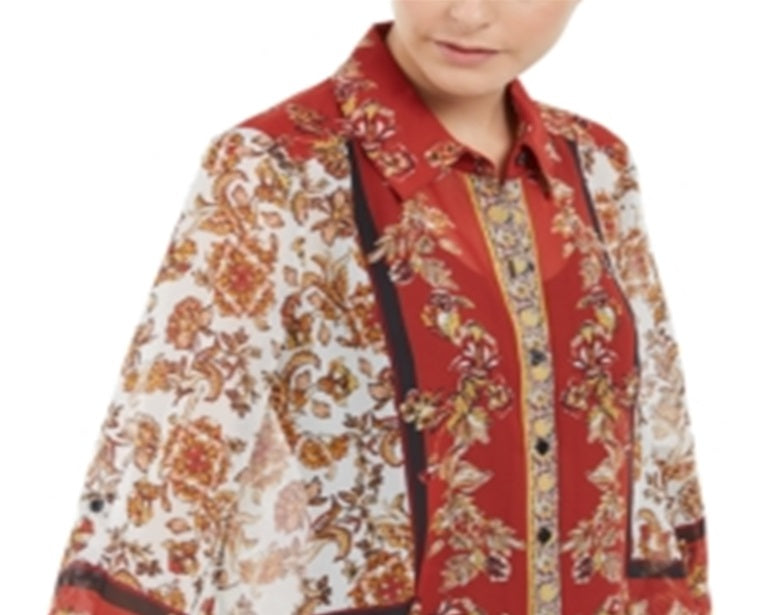 INC International Concepts Women's  Scarf-Print Blouse  Red Size 2XL