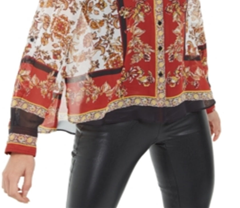 INC International Concepts Women's  Scarf-Print Blouse  Red Size 2XL