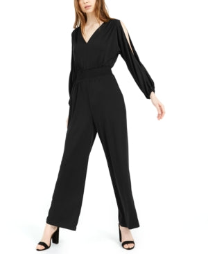 Bar III Women's Black Long Sleeve V Neck T-Shirt Jumpsuit Size S