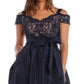 R & M Richards Women's Cold Shoulder Lace Floral Spaghetti Strap V Neck Full Length Formal Empire Waist Dress Blue Size 12