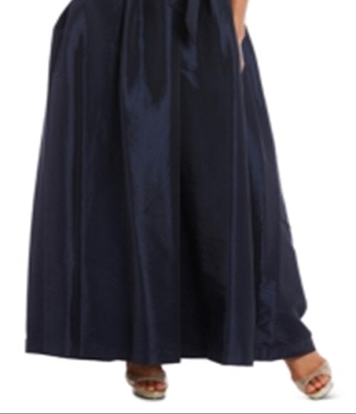 R & M Richards Women's Cold Shoulder Lace Floral Spaghetti Strap V Neck Full Length Formal Empire Waist Dress Blue Size 12